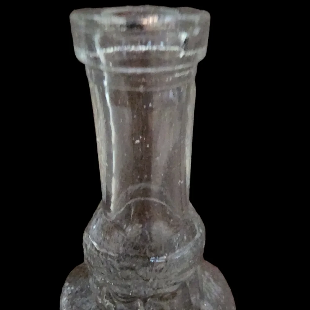 Vintage Clear Glass Asian Man Whiskey Bottle Fu Manchu Mustache 12.25 in. Tall